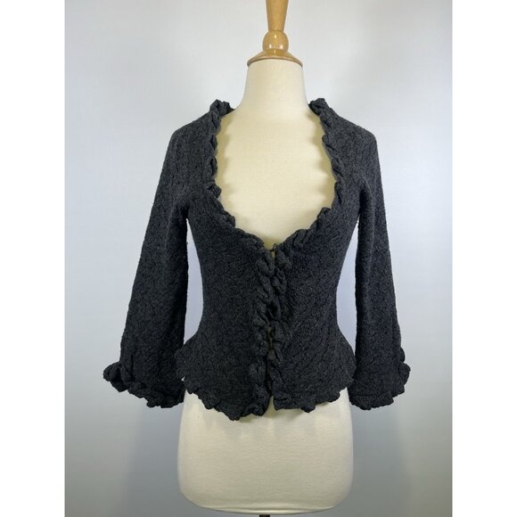 Anthropologie Guinevere Ruffled Cardigan Top Lambswool Grey Small Romantic - Picture 1 of 13